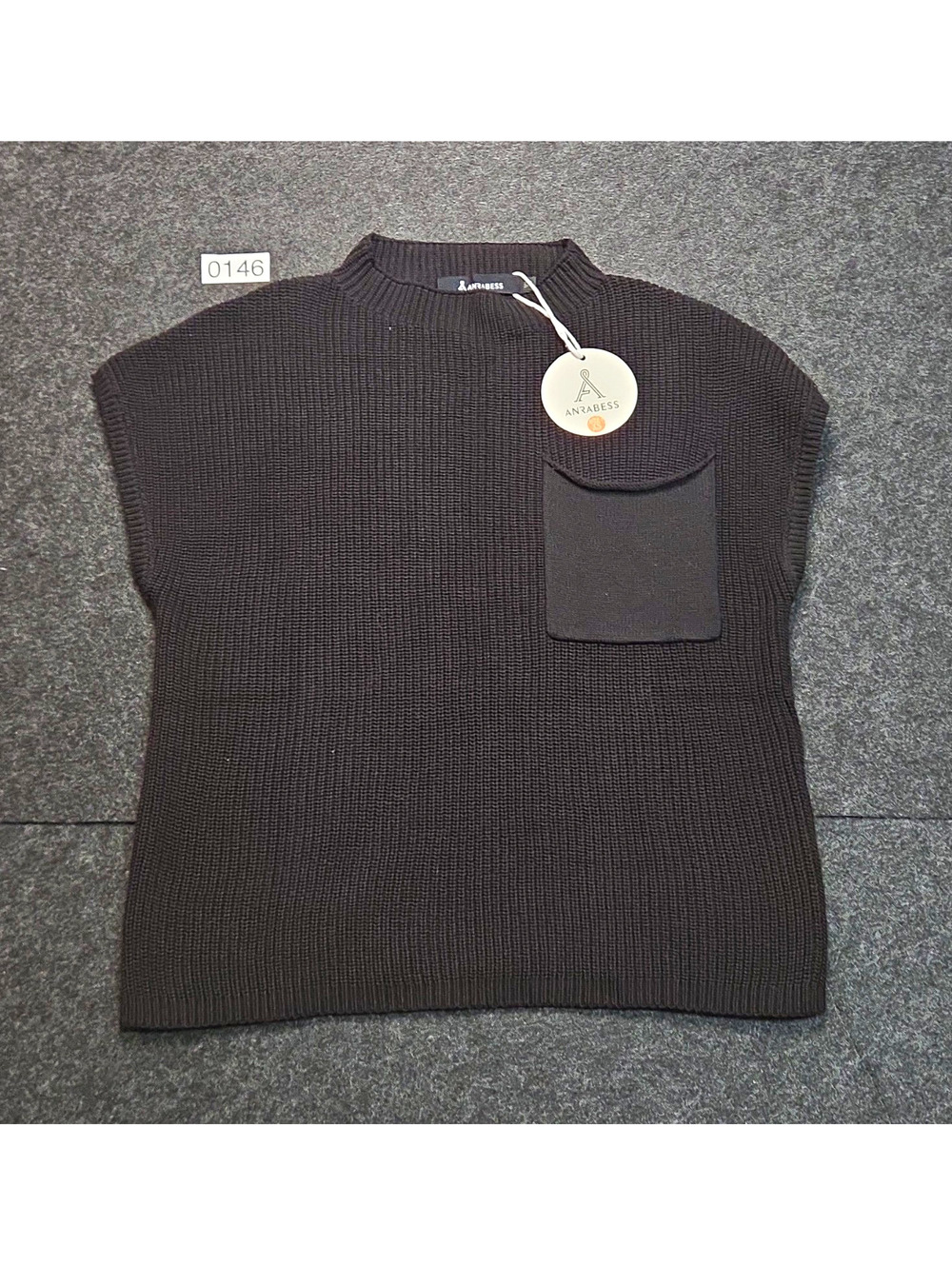 ANRABESS Men's Black Solid Knit Sleeveless Crew Neck Pullover Sweater Pocket XS